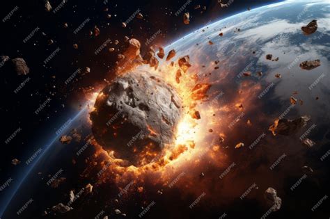 Premium Ai Image Asteroid Crashing Into Earth Beautiful Illustration