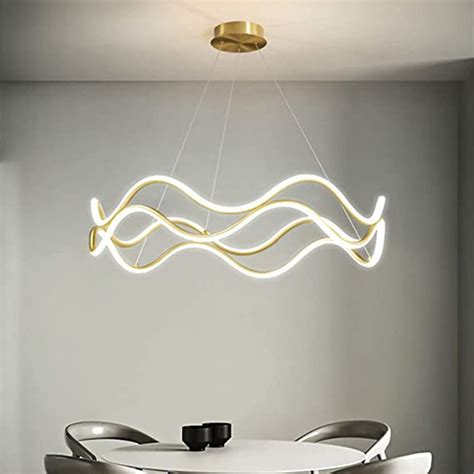 Luminaria Lustre 3 Em 1 Ondas Infinitas Pendente Led 52W Arco Dourado