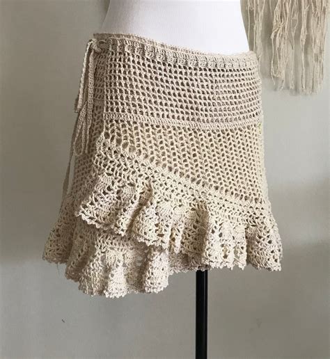 Crochet Skirt Beach Wear Bikini Cover Up Beige Cotton Boho Style Etsy
