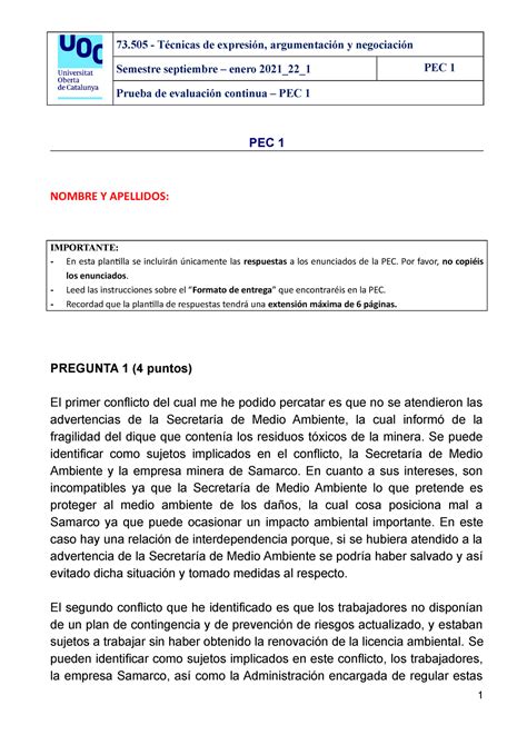 73 505 PEC1 Técnicas de Expresión Argumentación y Negociación TEAN