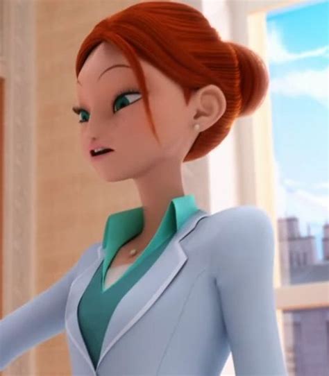 An Animated Woman With Red Hair Wearing A Blue Suit And Green Collared