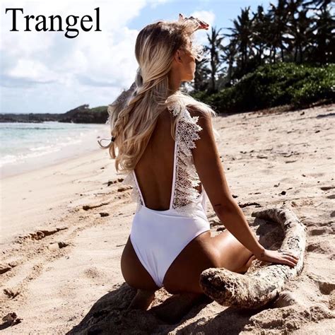 Trangel Bikini White Backless Monokini Swimwear One Piece Swimsuits