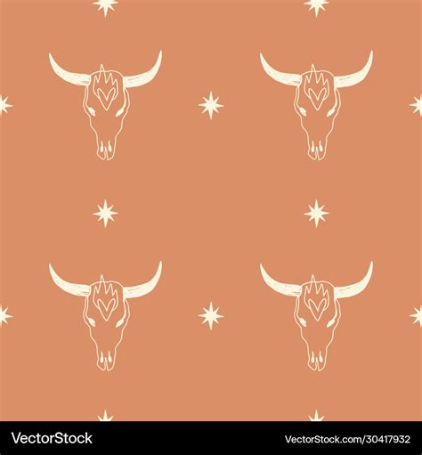 Boho Seamless Pattern With Bull Skull Pattern In Vector Image