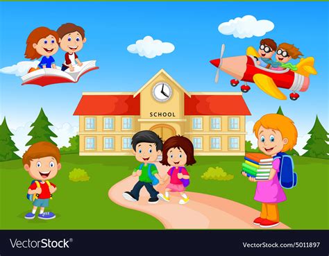 Happy School Children Cartoon