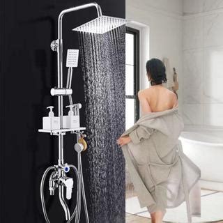 Shower Set Bathroom Hot Cold In Square Matte Stainless Shower Shower Set With Storage
