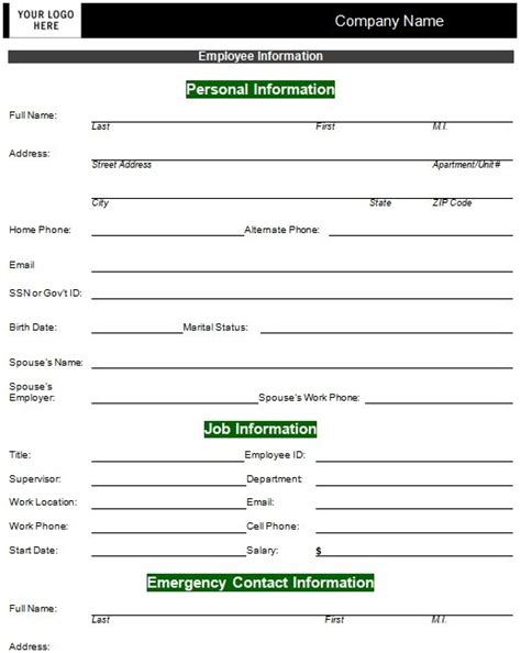 Printable Employee Profile Template (Excel & Word) for Business Records