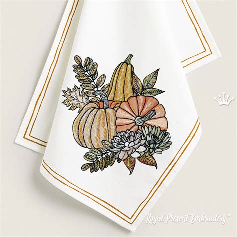 Pumpkins And Autumn Leaves Royal Present Embroidery