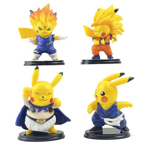 4 Unids Set 10cm Anime Pokemon Pikachu Cosplay Dragon Ball Z Son Goku