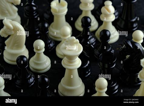 Black And White Chess Pieces Top View Stock Photo Alamy