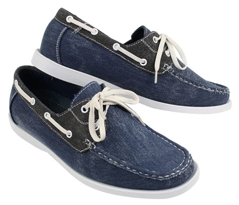 Mens Denim Canvas Retro Laced Moccasin Boat Deck Shoes Washed Navy