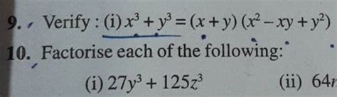 9 Verify I X3y3xyx2−xyy210 Factorise Each Of The Following