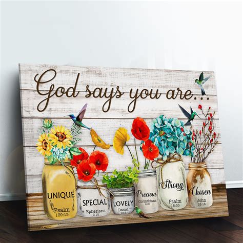 God Says You Are Flowers Canvas Art Mason Jar Print Etsy