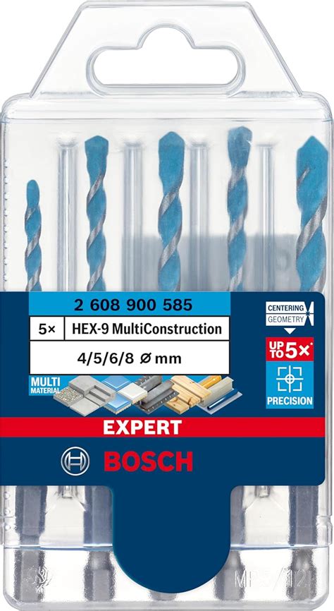 Bosch Professional 5x Set Di Punte Expert HEX 9 MultiConstruction Per