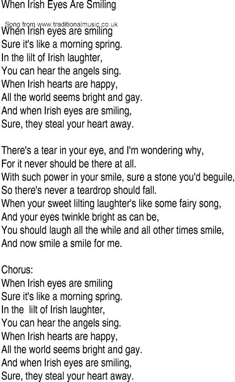 Printable Lyrics To When Irish Eyes Are Smiling Tutore Master Of Documents