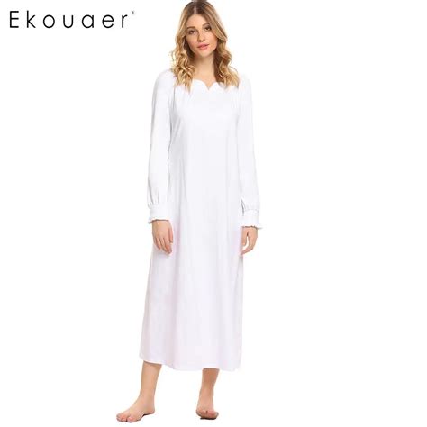 Ekouaer Long Vintage Nightgowns Women Sleepwear Dress Casual Long