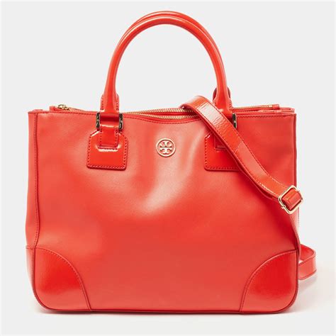 Tory Burch Orange Leather Robinson Double Zip Tote Tory Burch The