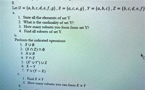 Solved Let U A B € D E F 9 X A C E G Y A B C 2 B C D E F State All The Elements Of