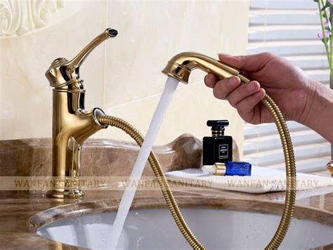 Luxury Basin Faucets Pull Out Gold Bathroom Sink Crane Copper Sink Wc Mixer Taps Hot And Cold