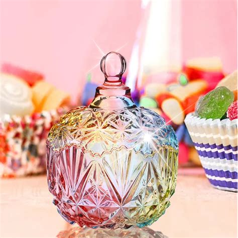 1pc Colorful Glass Storage Jar With Lid Candy Cookie Jar Jewelry Box Buffet Jar Containers