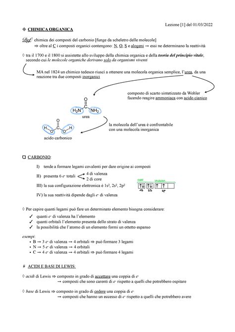 Appunti Organica I Sono Molti Utili Lezione 1 Del 01 03 CHIMICA