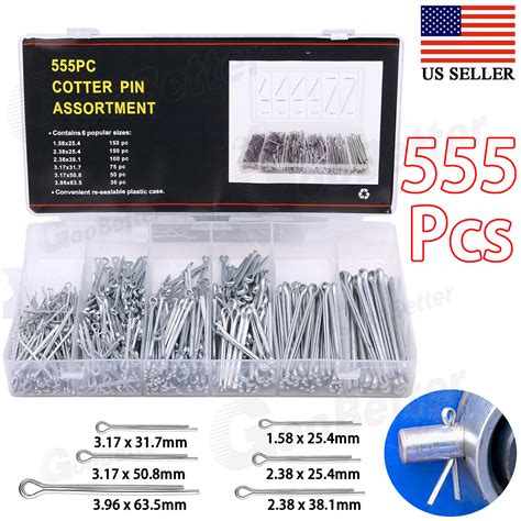 Pcs Cotter Pin Assortment Set Sizes Grab Split Fixings Securing