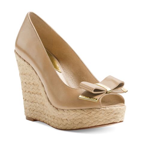 Lyst Michael Kors Michael Meg Peep Toe Espadrille Wedges In Natural