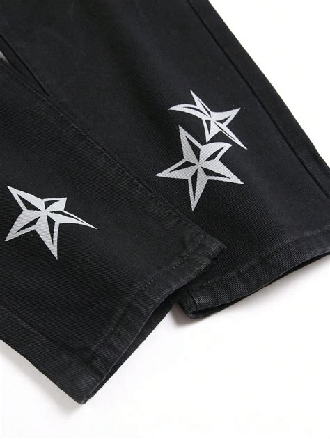 Men Star Letter Patched Ripped Jeans Shein Usa