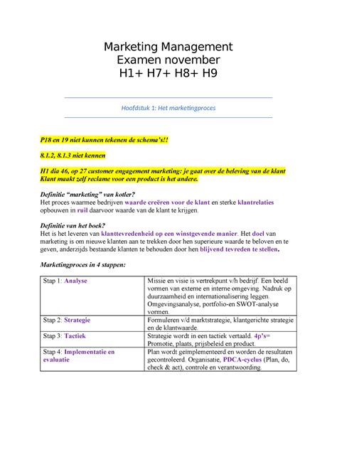 Marketing Examen Samenvatting Nov Marketing Management Examen