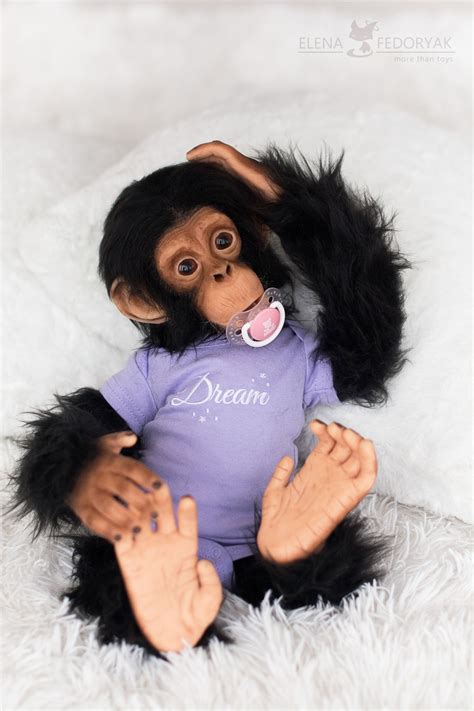 Baby Chimp Mini Life Size Realistic Movable Toy. OOAK Artist Handmade
