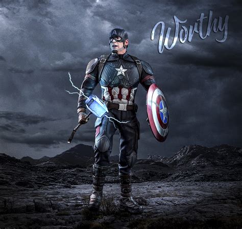 Captain America wielding mjolnir