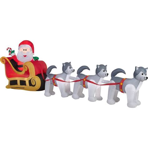 Ghi Christmas Inflatable Santa In Sleigh Pulled By Husky Dog Team By