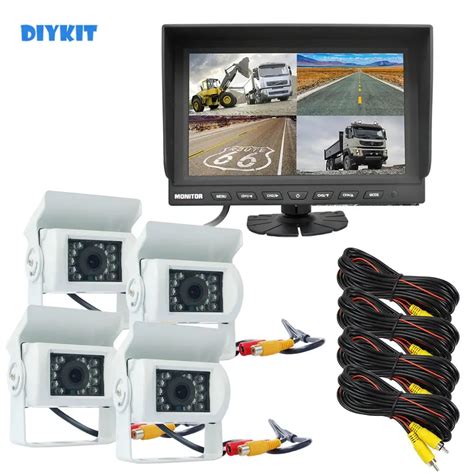 DIYKIT 9 Split Quad Display Rear View Monitor Car Monitor 4 X CCD IR