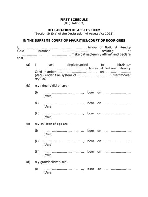 Declaration Of Assets Doc Template Pdffiller