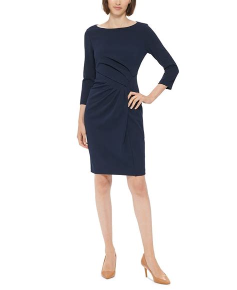 Calvin Klein Boat Neck Ruched Detail Sheath Dress Macys