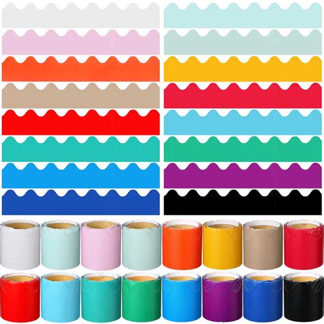 Buy 16 Pack Scalloped Bulletin Board Borders Set Colorful Rolled ...