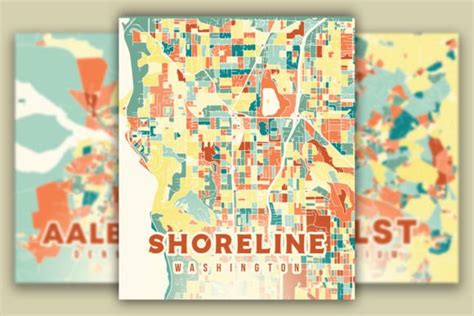 Shoreline Washington Colorful Map Graphic by Poster Boutique · Creative ...