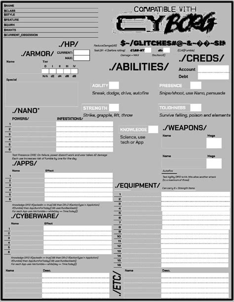 Cyborg Character Sheet Rmorkborg