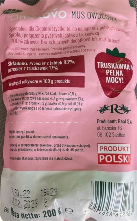 Truskawkowo Mus Jab Kowo Truskawkowy Owolovo Kalorie Kj I Warto Ci