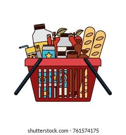 Shopping Basket Foods Sausage Bread Apples Stock Vector Royalty Free