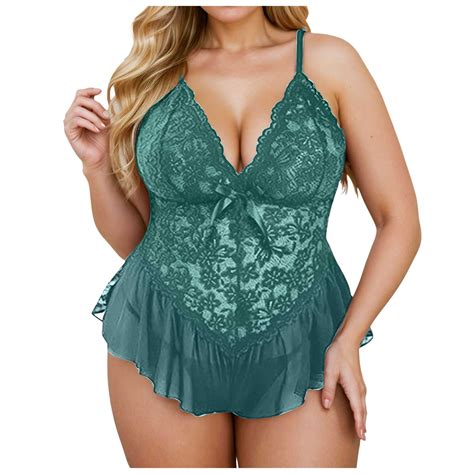 Midwennn Plus Size Lace Jumpsuit Underwear Deep V Pajamas Women S Lingerie Plus Sized Womens