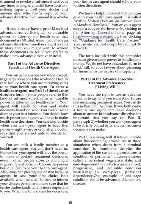 Free Maryland Advance Directive Form Pdf Kb Page S Page