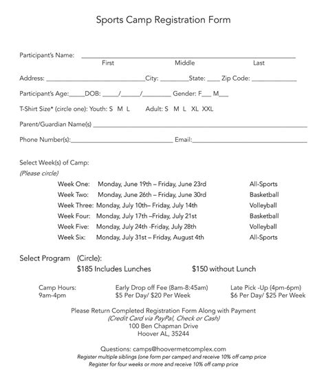 35 Free Printable Sports Registration Form Templates Pdf American