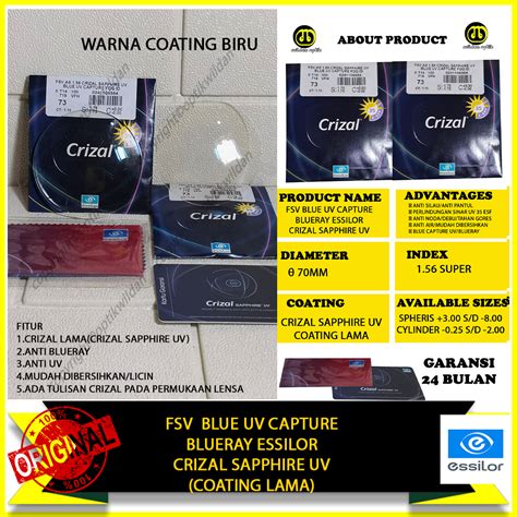 Jual Lensa Kacamata Essilor Single Vision Clear Blue Uv Capture Super