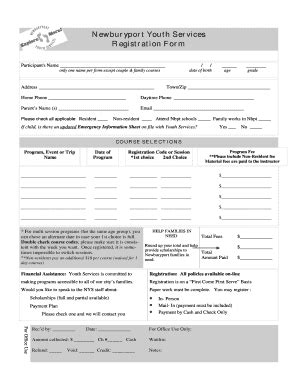 Fillable Online Newburyport Youth Services Registration Form Fax Email