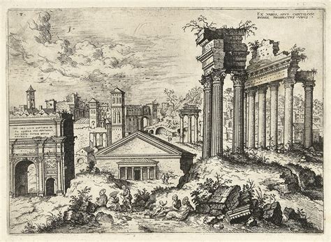 View Of The Ruins Of The Roman Forum Seen From The Capitol Drawing By