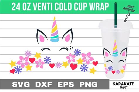 Pastel Unicorn Oz Venti Cup Wrap Svg Afbeelding Door Karakate