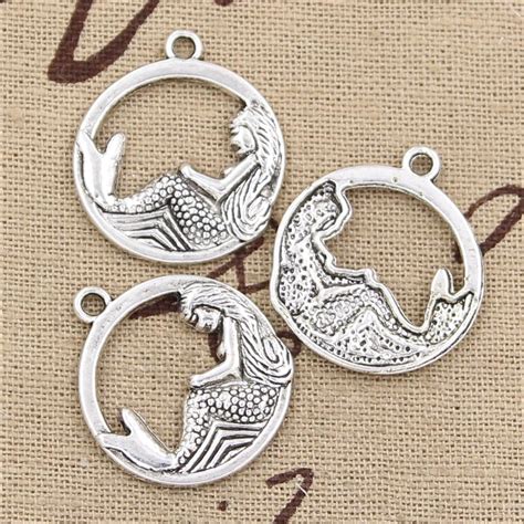 Buy Hroryn 10pcs Charms Circle Mermaid Diy Tibetan Silver Color Pendants Antique Making Jewelry