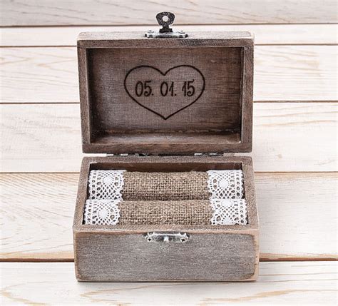 Ring Bearer Box Wedding Ring Box Ring Holder Wooden Personalized Monogram Ring Box With Heart