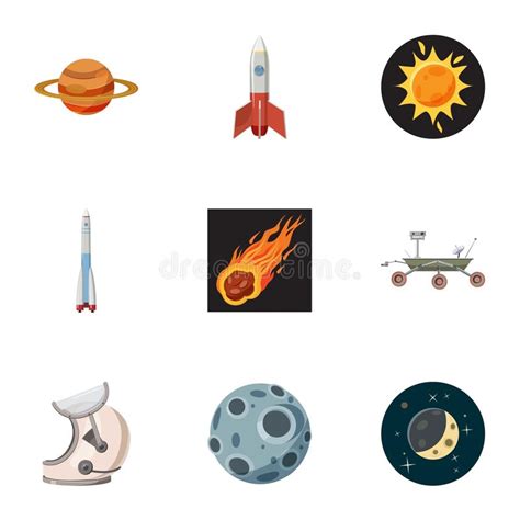 Outer Space Icons Set Cartoon Style Stock Vector Illustration Of