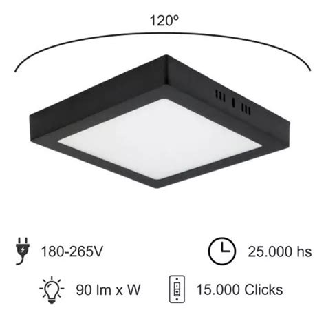 Panel Plafon De Aplicar Cuadrado Led W Macroled Negro En Venta En